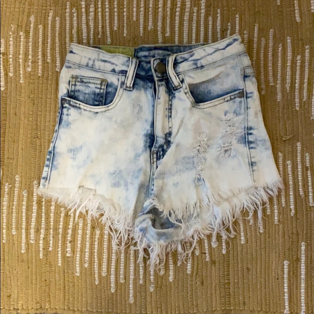 Distressed Light/Dark Hugh Waisted Shorts